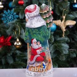 Folk art Wooden Santa Claus Figurine 10, Christmas holiday home decor indoor