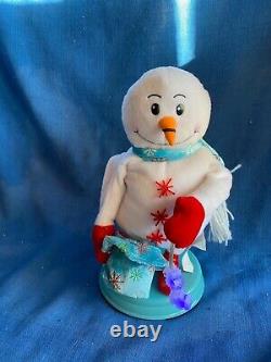 Gemmy Animated Snowflake Spinning Snowman Heat Snow Miser Blue Mini WORKS GREAT