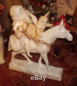 German Christmas SANTA CLAUS RIDING HORSE w TOYS & Dresden Wings Angel