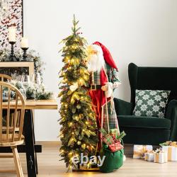 Glitzhome 4Ft Santa Claus Figure with 5Ft Lighted Christmas Tree Indoor Holiday