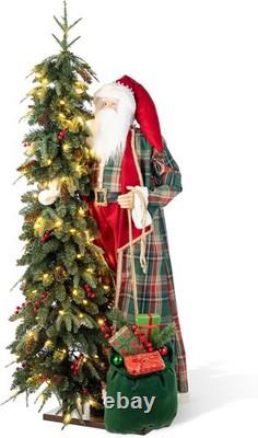 Glitzhome 4Ft Santa Claus Figure with 5Ft Lighted Christmas Tree Indoor Holiday