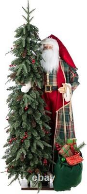 Glitzhome 4Ft Santa Claus Figure with 5Ft Lighted Christmas Tree Indoor Holiday