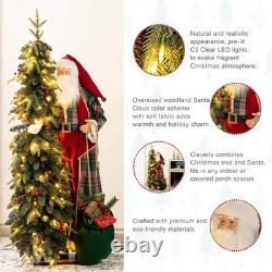 Glitzhome 4Ft Santa Claus Figure with 5Ft Lighted Christmas Tree Indoor Holiday