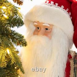 Glitzhome 4Ft Santa Claus Figure with 5Ft Lighted Christmas Tree Indoor Holiday