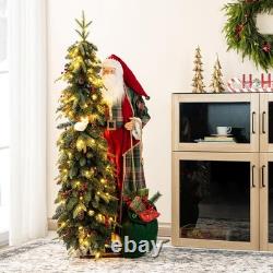 Glitzhome 4Ft Santa Claus Figure with 5Ft Lighted Christmas Tree Indoor Holiday