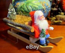 Gorgeous German Santa Claus Candy Container Wood Sled