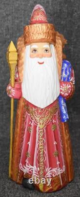 Gorgeous Russian Hand Carved Hand Painted Santa Claus Figure With Gilded Accents