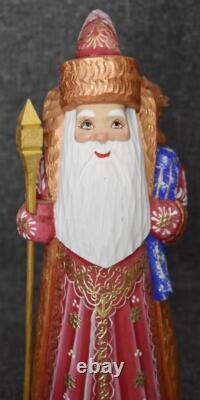 Gorgeous Russian Hand Carved Hand Painted Santa Claus Figure With Gilded Accents