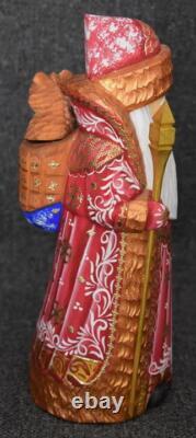 Gorgeous Russian Hand Carved Hand Painted Santa Claus Figure With Gilded Accents