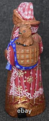 Gorgeous Russian Hand Carved Hand Painted Santa Claus Figure With Gilded Accents