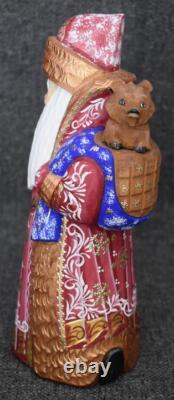 Gorgeous Russian Hand Carved Hand Painted Santa Claus Figure With Gilded Accents
