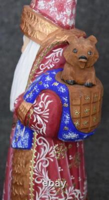 Gorgeous Russian Hand Carved Hand Painted Santa Claus Figure With Gilded Accents