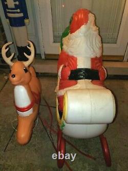 Grand Venture Santa Claus Sleigh With Reindeer Christmas Blow Mold Lighted