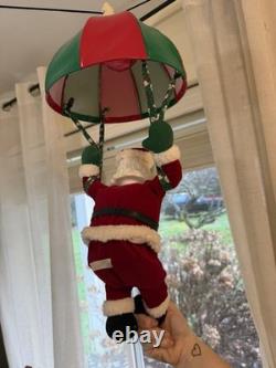 HTF Vintage Christmas Decor Nostalgia Kicking Animated Parachute Santa Claus