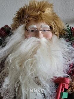 HTF Vtg Dept 56 Woodland Rustic Santa Claus Father Christmas 20 Figure Sled Ski