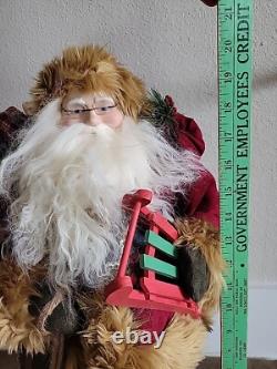 HTF Vtg Dept 56 Woodland Rustic Santa Claus Father Christmas 20 Figure Sled Ski