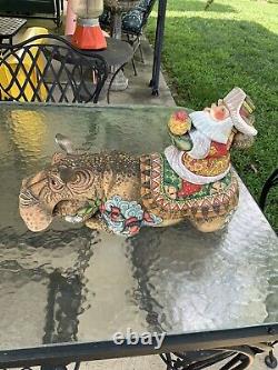 HUGE Fabulous Russian Santa Riding HIPPOPOTAMUS Hand Carved & Painted KinKin