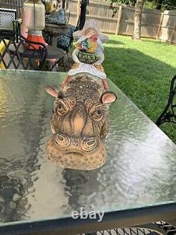 HUGE Fabulous Russian Santa Riding HIPPOPOTAMUS Hand Carved & Painted KinKin