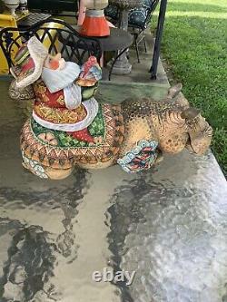 HUGE Fabulous Russian Santa Riding HIPPOPOTAMUS Hand Carved & Painted KinKin