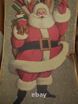 HUGE VINTAGE 1950's Sears Roebuck co SANTA CLAUS DOOR DISPLAY Litho POSTER