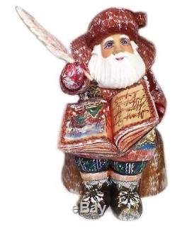 Hand Carved Painted Russian Santa Claus Figurine Sitting on a Wooden Chair WOW