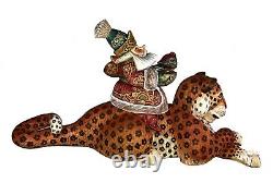 Hand Carved & Painted Santa Riding LEOPARD