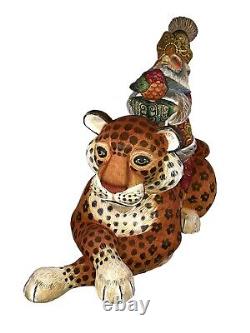 Hand Carved & Painted Santa Riding LEOPARD