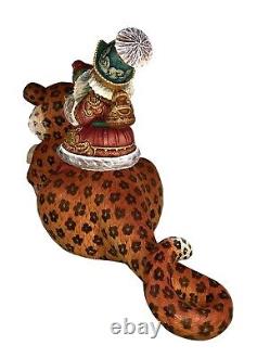 Hand Carved & Painted Santa Riding LEOPARD