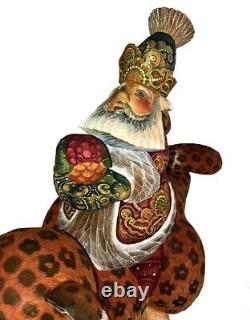 Hand Carved & Painted Santa Riding LEOPARD