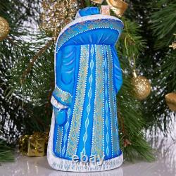 Hand Carved Saint Nicholas Figurine with Nativity Scene Christmas Wood Decor