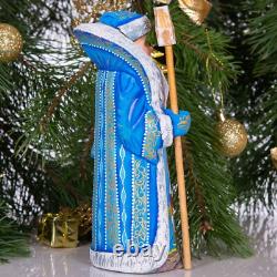 Hand Carved Saint Nicholas Figurine with Nativity Scene Christmas Wood Decor