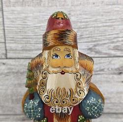 Hand Made & Painted Wood Carved Christmas Santa Claus Figure Made In Russia