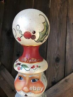 Hand Painted Wooden Santa Claus Figure Wood Post 25 Inches Tall Artist Signed