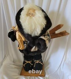 Handmade Christmas Santa Claus Figure Fur Coat Teddy Bear Skis 25 Tall Beard