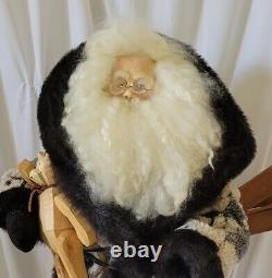 Handmade Christmas Santa Claus Figure Fur Coat Teddy Bear Skis 25 Tall Beard