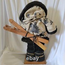 Handmade Christmas Santa Claus Figure Fur Coat Teddy Bear Skis 25 Tall Beard