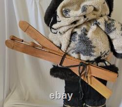 Handmade Christmas Santa Claus Figure Fur Coat Teddy Bear Skis 25 Tall Beard
