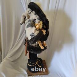 Handmade Christmas Santa Claus Figure Fur Coat Teddy Bear Skis 25 Tall Beard