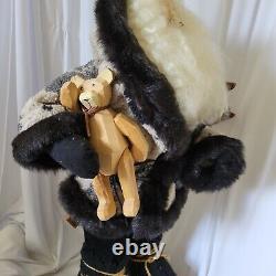 Handmade Christmas Santa Claus Figure Fur Coat Teddy Bear Skis 25 Tall Beard