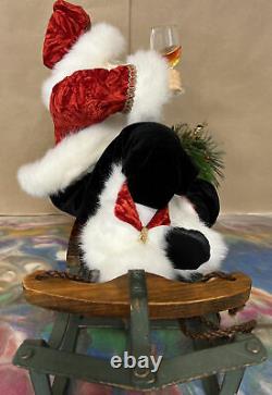 Handmade One of a Kind Lounging Santa on Sled holding a glass of Wine! Unsigned