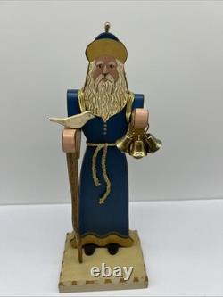 Handmade Wood Santa Claus BARBARA KISSINGER 1987 Bells Dove Toy Sack Arms Move
