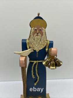 Handmade Wood Santa Claus BARBARA KISSINGER 1987 Bells Dove Toy Sack Arms Move