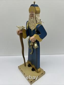 Handmade Wood Santa Claus BARBARA KISSINGER 1987 Bells Dove Toy Sack Arms Move
