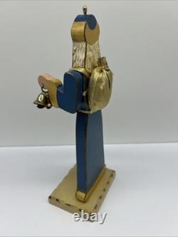 Handmade Wood Santa Claus BARBARA KISSINGER 1987 Bells Dove Toy Sack Arms Move