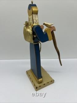 Handmade Wood Santa Claus BARBARA KISSINGER 1987 Bells Dove Toy Sack Arms Move