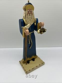 Handmade Wood Santa Claus BARBARA KISSINGER 1987 Bells Dove Toy Sack Arms Move