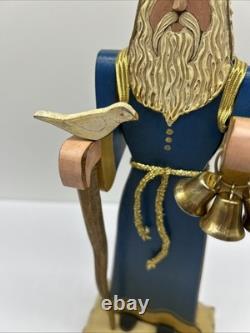 Handmade Wood Santa Claus BARBARA KISSINGER 1987 Bells Dove Toy Sack Arms Move