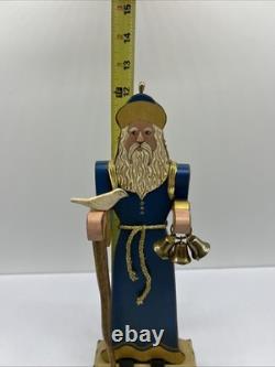 Handmade Wood Santa Claus BARBARA KISSINGER 1987 Bells Dove Toy Sack Arms Move