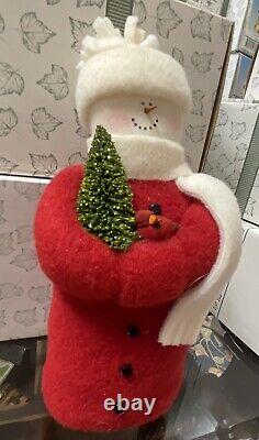 Hearts & Ivy Plush Stuffed 8 SNOWMAN in Red Coat withCardinal Figure MINT