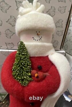 Hearts & Ivy Plush Stuffed 8 SNOWMAN in Red Coat withCardinal Figure MINT